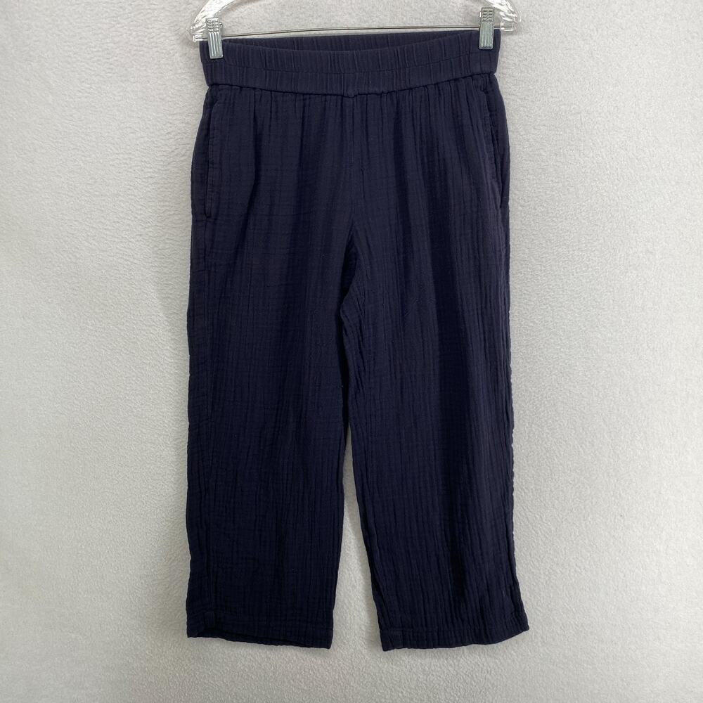 EILEEN FISHER Pants PS Crinkle Gauze Organic Cotton Cropped Elastic Waist Blue